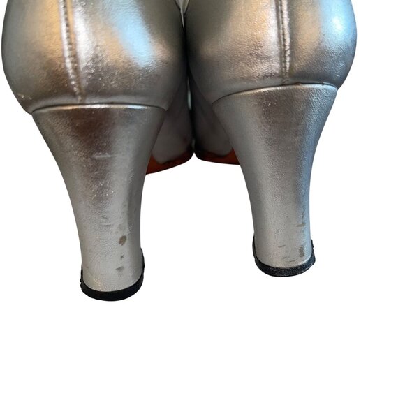 Norman Kaplan Vintage Womens Shooties Size 7 Silver Leather Heels Casual - Picture 7 of 14